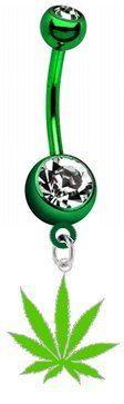 Marijuana Pot Leaf Lime Green Metal Charm on Premium Green Titanium Anodized Sexy Cute Belly Button Navel Ring