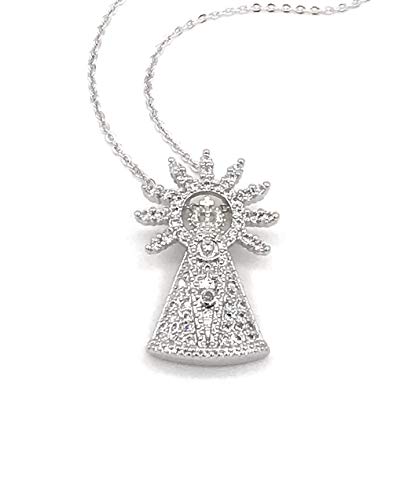 LESLIE BOULES Virgen del Valle Pendant Necklace 18 Inches Length Shining Silver Plated Chain