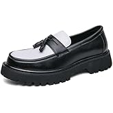 Men's Fashion Chunky Platform Penny Loafers Luxury Round Toe Slip-On Dress Shoes with Non-Slip Lug Sole for Business Work and Daily Casual Wear Sizes 6-14