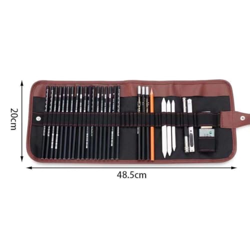 Kit Lápis de Desenho Profissional 29 Peças com Estojo Portátil, Lápis Artísticos, Borrachas, Estilete e Acessórios para Artistas e Estudantes Linha Super Premium 2H B HB 2B 3B 4B 5B 6B 7B 8B