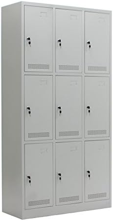 ロッカー おしゃれ 完成品 スチールロッカー 9人用 グレー 鍵付き スペアキー付き 3列3段 スチール キャビネット シューズロッカー シューズボックス スチールシューズボックス 9枚扉 シリンダー錠 更衣室 業務用 スリム かぎ付き 更衣ロッカー 灰 F011gr