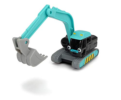 Dickie Toys 203131005 Bob der Baumeister Stretch Spielzeugauto mit Freilauf und beweglichen Teilen, 1:64, Türkis, 7 cm