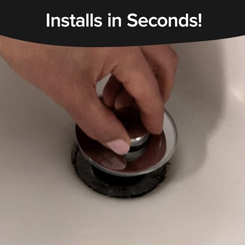 MER-MAID DRAIN MAGIC AS-SEEN-ON-TV REPLACE BROKEN OR MISSING BATHROOM DRAIN STOPPERS IN SECONDS, NO TOOLS, PUSH TO FILL, HAIR CATCHER PREVENTS CLOGS, WATERTIGHT SILICONE SEAL,CHROME PLATED SOLID BRASS