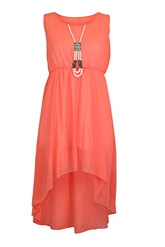 Girls Chiffon Asymmetrical Hem Dress with Pearl Neckless