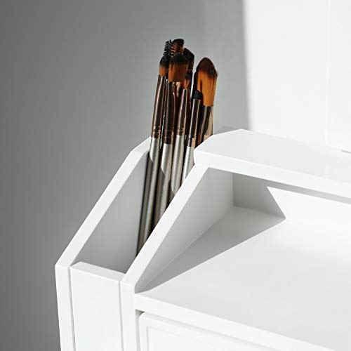 VASAGLE Vanity Set, TriFolding Necklace Hooked Mirror, 7 Drawers, 6