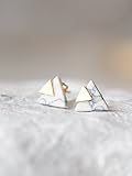 Tiny White Simulated Howlite Chevron Triangle Geometric Marble Stud Earrings