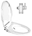 Soft close Dual Nozzles Non-Electric Bidet Elongated Toilet Seat in White with On/Off Solid Brass T Adapter | Water-Powered & Save Paper | Easy Installation and Slim Design