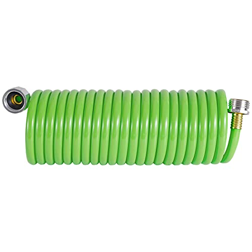 LINEX Premium PU Coil Garden Water Hose 25 ft with Brass Connector self