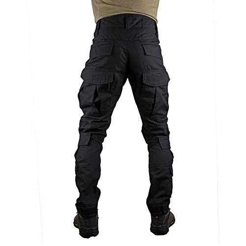 zuoxiangru Men's Multicam Tactical Pants Multi-Pockets Military Camo Outdoor Airsoft Combat Hunting Pants with Knee Pads (Black, US S=Tag 32)