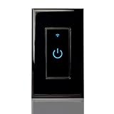 Smart Wi-Fi Light Switch, Alexa Google Home Compatible, iOS Android Smartphone Wireless Remote Control, No Hub Required, Timer Function, Touch Switch On Off, In-Wall, 1 Gang, Single Pole, 15A (Black)