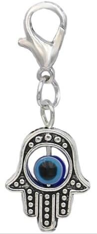 Tibet Silver Tone Hamsa Hand EVIL EYE Fatima Good Luck Charm Pendant - Embellish Your Purse, Also for DIY Arts &amp; Craft Charm, Pendant, Backpack, Keychain, Unique KandyCharmz