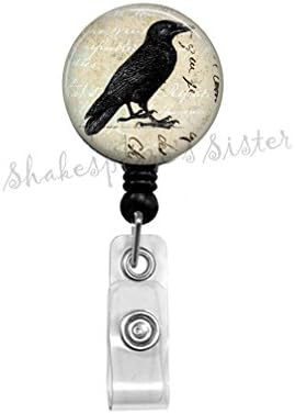 Black Crow - Badge Reel - Black Raven - Badge Reel - Gothic - Retractable Badge - Crow ID Holder - Nurse Badge Reel - Office Badge Reel
