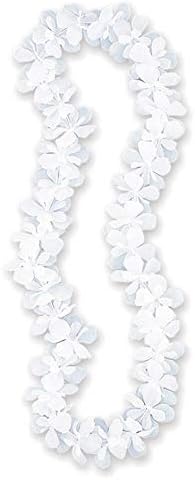 12 Pack of White Tropical Flower Lei Flower Leaves Garland Banner For Hawaiian Luau Decorations/Party Favor