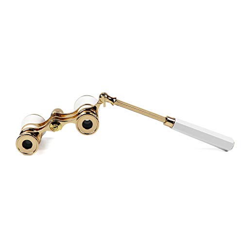 Kingscope 3X25 Vintage Opera Glasses Binoculars for Theater Musical Concert (Lorgnette, White, with Handle)