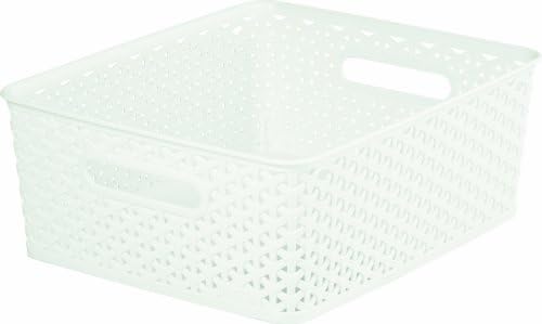 CurverMy Style Utility Rectangular Storage Basket Rattan Effect Storage Basket for Kitchen, Living Room, Bathroom, Bedroom, 13 Litre, Vintage Cream White