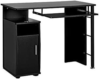 Ruication Computer Desk with2 external shelves 1 cupboard (with 2 shelves) 1 keyboard shelf Wooden Table Large PC Laptop Gaming Desk Computer Workstation for Home Office Black