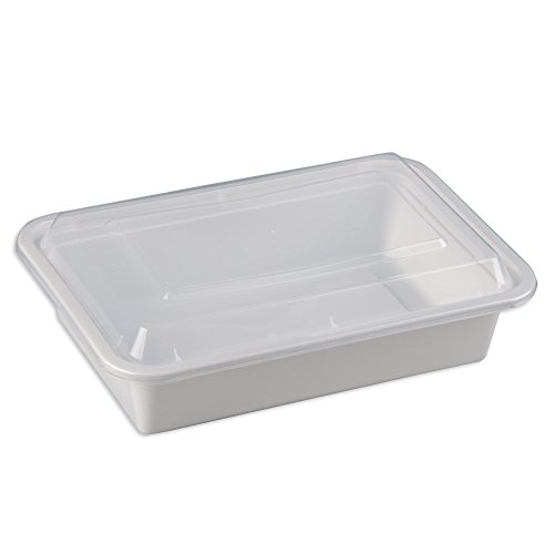 SAFEPRO 38 oz. White Rectangular Microwavable Container with Clear Lid, Lunch Food Box, Plastic Take-Out Containers (Case of 50)