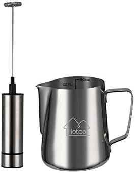 Stainless Steel Handheld Electric Milk Frother and 20 oz Frothing Pitcher with Measurement Scales Combo Kit for Espresso Machines, Latte Art