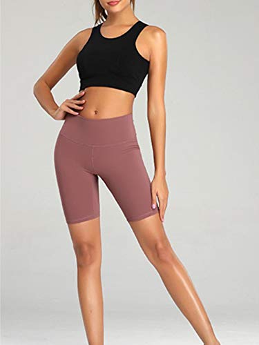 YASEN ART Women\'s Compression Workout Shorts with Side Pockets Tummy Control High Waist Yoga Shorts Athletic Running Shorts Red