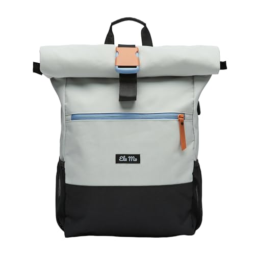 Ela Mo® Rolltop Rucksack Damen - Rollrucksack Anti Diebstahl für Sport & Reisen - Laptoprucksack für Schule, Uni, Business - Mit USB Anschluss & kompa