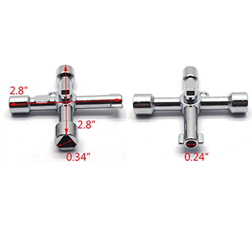 Tulead Water Key Multifunctional Cross Key Radiator Key Triangle Key 4-Way Key Square Stainless Steel Utility Key 2.8"x2.8",Silver,2PCS