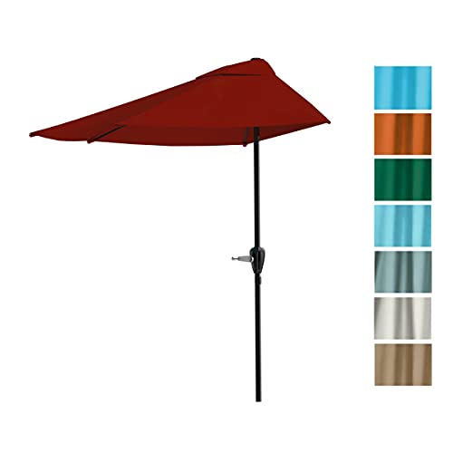 Pure Garden 9Foot Half Patio Umbrella Easy Crank Semicircle Opening