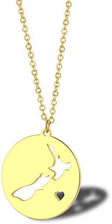 MXWY Necklace Stainless Steel Men and Women Personality Jewelry Simple Round Hollow New Zealand National Map Clavicle Chain Accessories Couple Gift