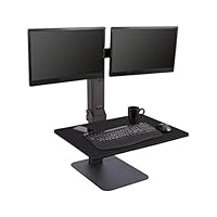 Stand Up Desk Store 28 Inch Power Rise - Electric Adjustable Standing Desk Converter with Dual Monitor Mount - Turns Any Desk Into a Standing Desk (Black or Teak) (28", Black)