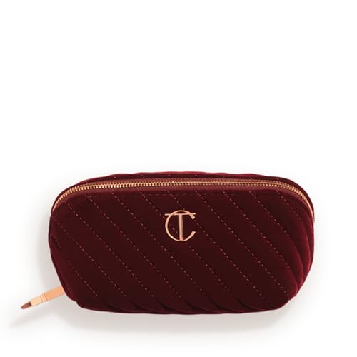 Charlotte Tilbury Travel Makeup Bag of My Dreams - Quilted Velvet Skincare, Fragrance & Cosmetic Organizer with 5 Compartments, Zip Pocket & Top Handle - Iconic Night Crimson Toiletry Bag