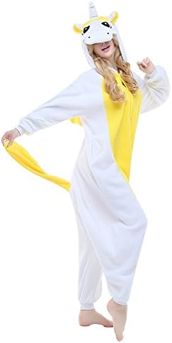 VIGEROUS Unisex Adult Pajamas - Plush One Piece Cosplay Unicorn Animal Costume M Golden Unicorn
