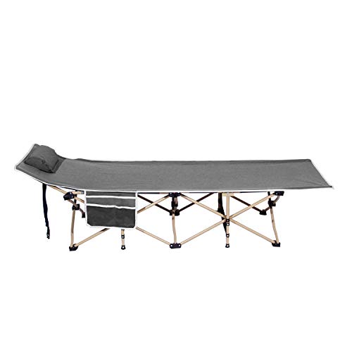 SogesHome Folding Camping Cot Portable Outdoor Folding Bed Cot with Side Bag and Pillow Made of Double Layers 600D Oxford Gray, CT-Y10-GY-SH