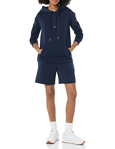 AMAZON ESSENTIALS WOMEN’S FLEECE LONG SLEEVE HENLEY HOODIE (AVAILABLE IN PLUS SIZE) (PREVIOUSLY AMAZON AWARE), NAVY, MEDIUM