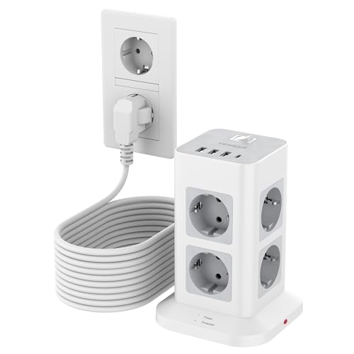 TESSAN Mehrfachsteckdose mit USB C, Verlängerungskabel 10 Meter, Grau
