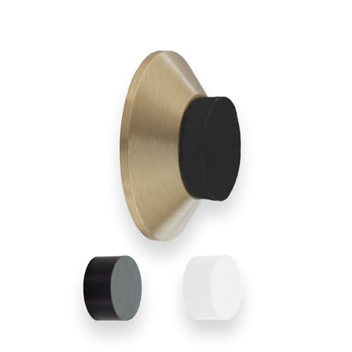 Evi Herrajes | Adhesive Door Stop | Wall Mounted | 35x15mm | Matt Brass | Conical Shape | Two Rubbers Included | Adhesive or Screw Installation