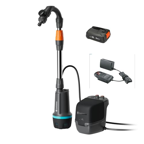 Gardena Battery Rainwater Tank Pump 2600 Comfort 18V P4A Ready-to-Use Set: Scheduled Irrigation Control, Timer Function, Adjusts to Your Water Tank, Steady Pressure, Cordless (14604-20)