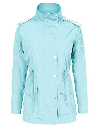 FISOUL Raincoats Waterproof Lightweight Rain Jacket Active Outdoor Hooded Women's Trench Coats Mint Green - Thumbnail 3