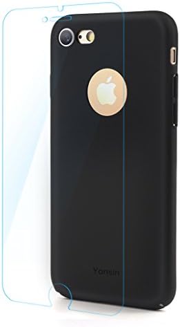 iPhone 7 Matt Case, Yonsin Ultra-thin Light Weight Smooth Touch Slim Fit Flexible PC Protect Cover with 1pc Tempered Glass Screen Protector for Apple iPhone 7 (4.7 inch) (Matt Black)