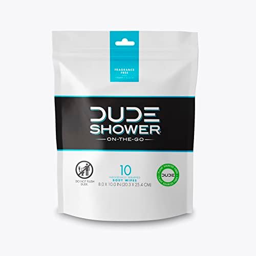 DUDE Wipes OnTheGo Shower Wipes 1 Pack, 10 Wipes Unscented