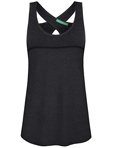 Kimmery Workout Tank Tops for Women, Summer Cool Dry Soft Elastic T Shirt Fashion Loose Hem Back Splicing Design Top Causal Cycling Sports Shirts Black X Large