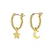 Columbus 14K Gold Plated Moon and Star Charm Huggie Hoop Earrings - Dangle Drop Earrings for Women (Gold Moon/Star)