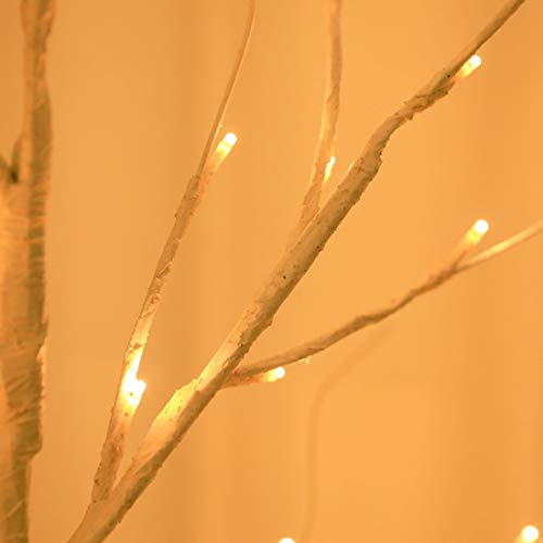 Snokip Lighted Birch Tree 8Ft 136 LED White Lighted Twigs Tree for