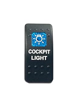 Euro Rocker Switch Cover with Text, Black with Blue Lens. Contura II, Fits Carling, Cole Hersee, Blue seas