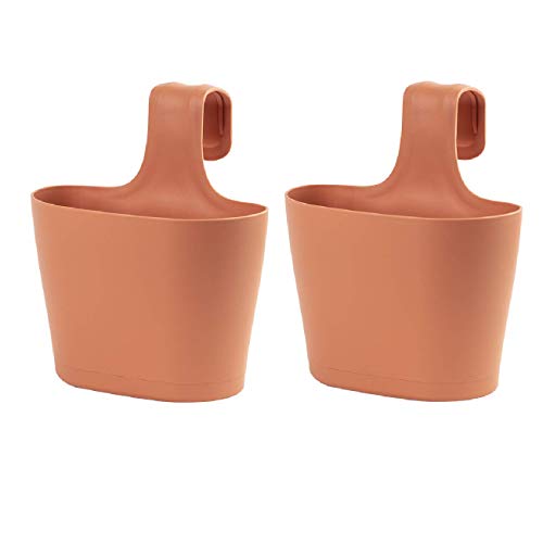 Design 2X Pflanzkasten Blumenkiste Blumenkasten hängend für Balkon oder Garten in Tonfarben 2,8l mit Aufhängevorrichtung…