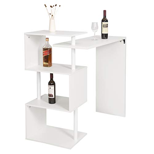 WOLTU Bartisch Stehtisch Bistrotisch Bartheke Tresentisch, mit 3 Ablagefläche, drehbar, Metall, MDF, 134x38x112cm(BxTxH), Weiß – Bild 6