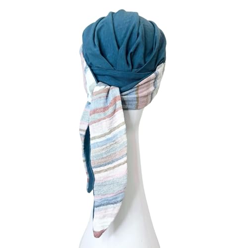CAREBELL Smooth oncological scarf – Mediterranean design steel in soft and breathable bamboo, specially for chemotherapy, alopecia and sensitive skin, handmade in Spain