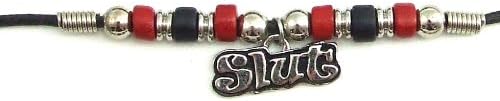 Red & Black Ceramic Beads with Slut Charm