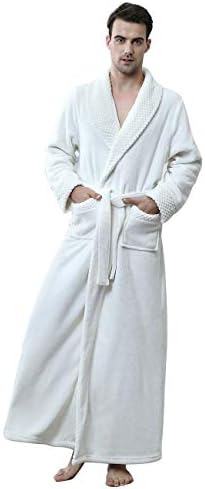 Men/Women’s Soft Warm Fleece Bath Robe Long Plush Robe with Pockets Couple Pajamas, Thick