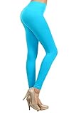 Neon Colored Seamless Full Length Leggings Stretchy Pants Athletic Tights (TURQ)