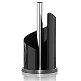 UpGood Countertop Paper Towel Holder with Brushed Stainless Steel and Iron Accents | Vertical Roll Dispenser (Large Stand, Black) ()