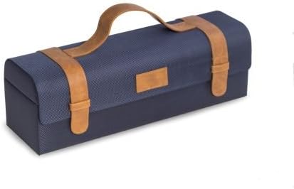 Bey-Berk Blue Ballistic Nylon & Brown Leatherette Bottle Caddy with Secure Snap Closures, One Size, Brown